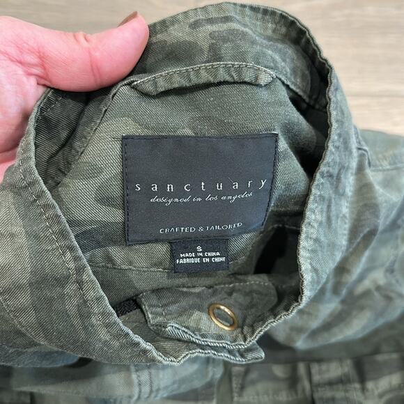 SANCTUARY Green Camouflage Utility Full Zip Cinch‎ Waist Rolled Cuff Jacket Sz S - Picture 8 of 13